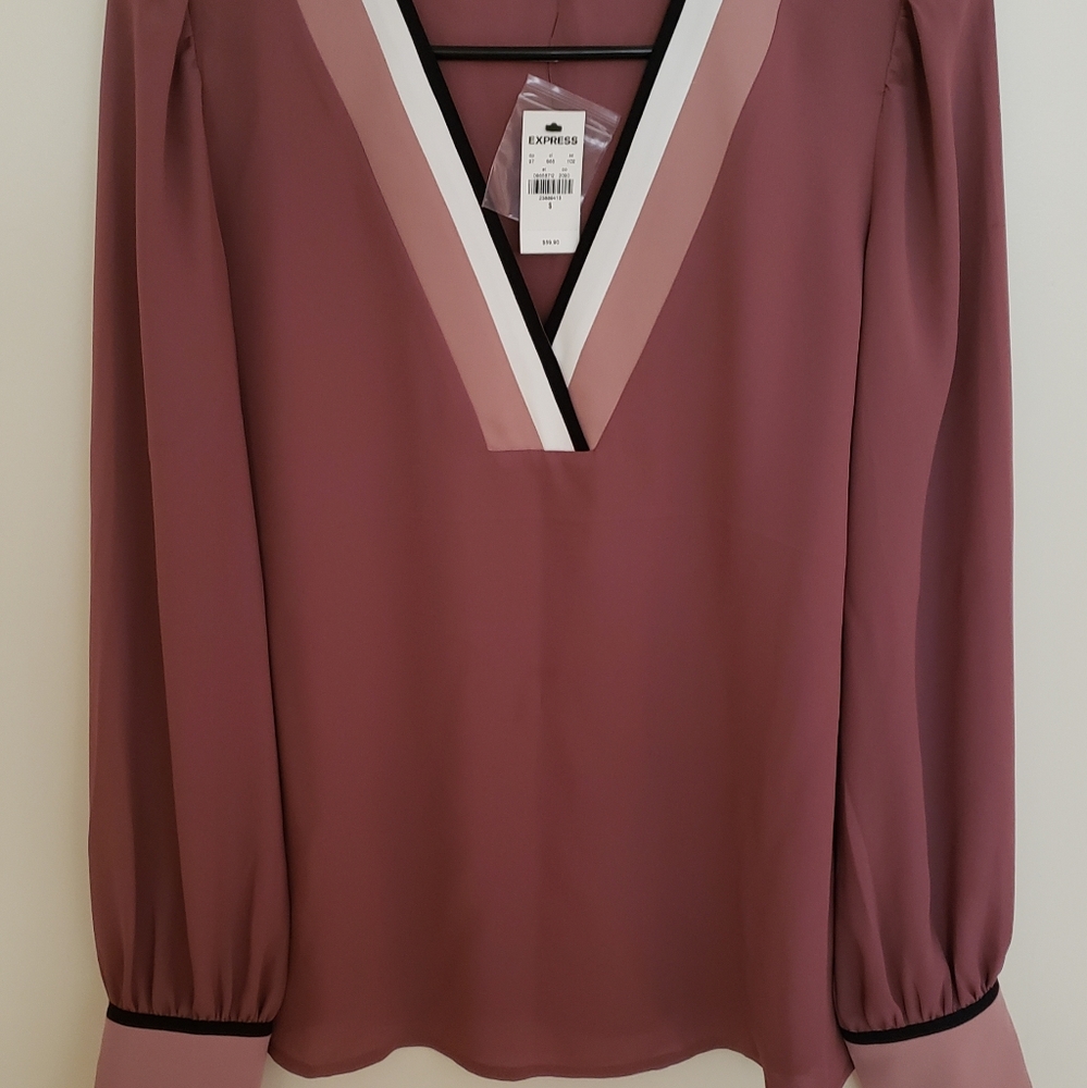 V-Neck Color Block Top - Blush